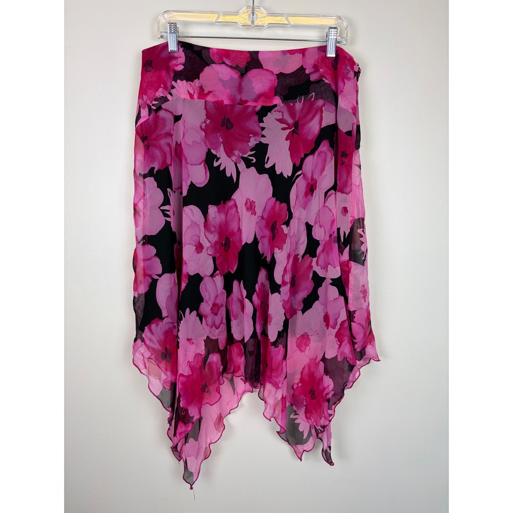 Elliott Lauren Silk Skirt 14 Pink Floral Handkerchief Hem Fairy Asymmetrical